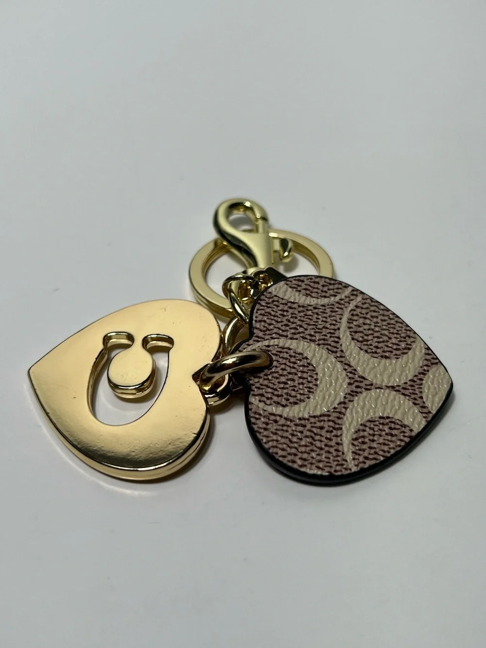 Coach Signature CC Monogram Logo Double Heart Bag Charm Keychain